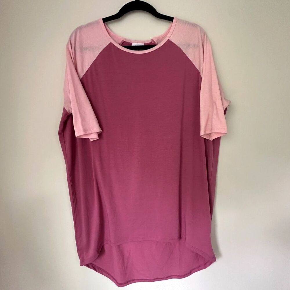 LuLaRoe Pink Raglan Sleeve Tunic Top Size Small High Low Hem Casual Tee